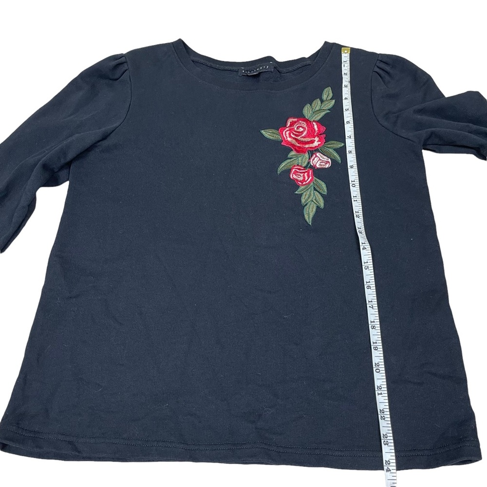Sanctuary Black Puff Shoulder Flower 🌹 Embroidered Pullover‎ Sweater Size Small - Picture 7 of 11